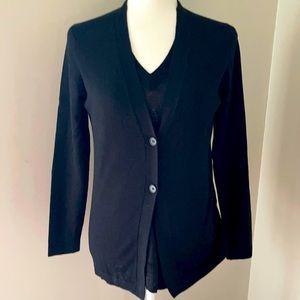 Sweater set cardigan v neck 2 piece black size medium 80% wool 20% silk